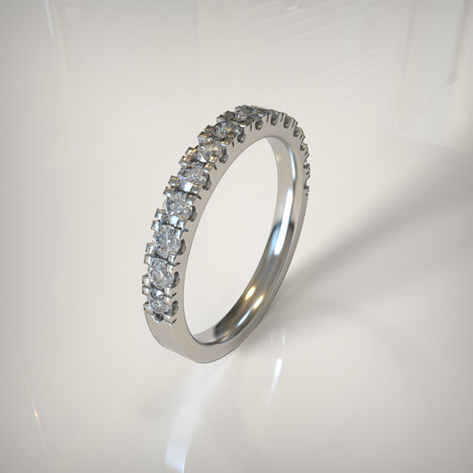 Platin yarım tur pırlanta yüzük – yuvarlak kesim taşlı, el işçiliği yüzük